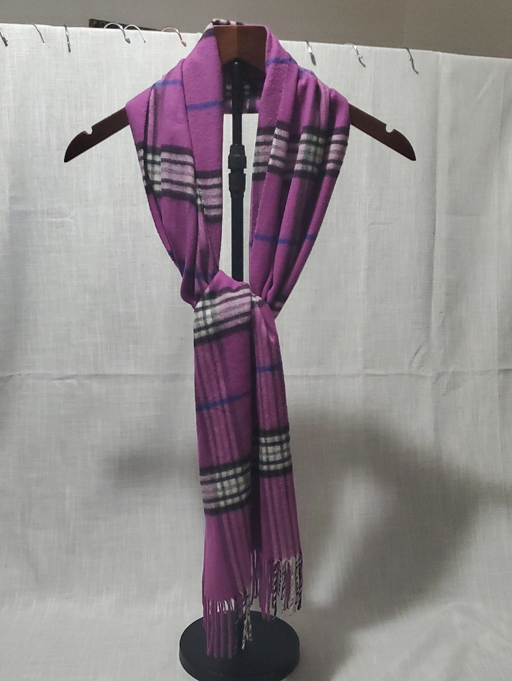 Lord & Taylor Purple Plaid Fringe Scarf